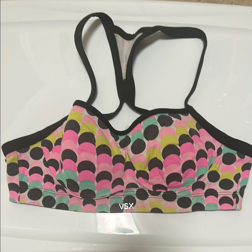 VSX Pink and Black Sports Bra with Racerback Design
